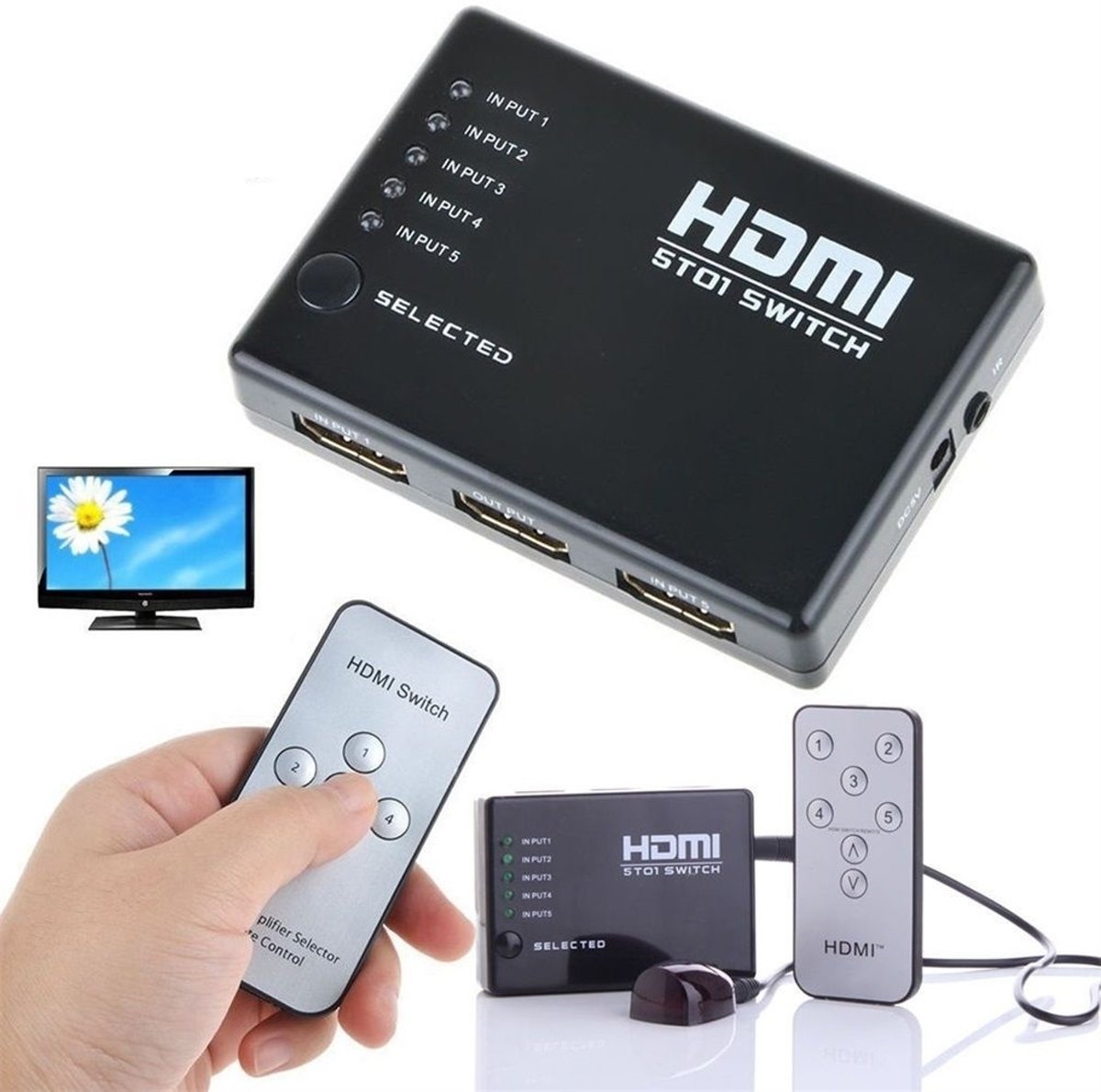 HDMI Switch Splitter 5 poorts | Full HD 1080P | Inclusief afstandsbediening